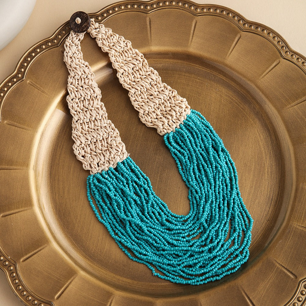 style exaggerated style hand woven 30 layer wax rope rice bead necklace