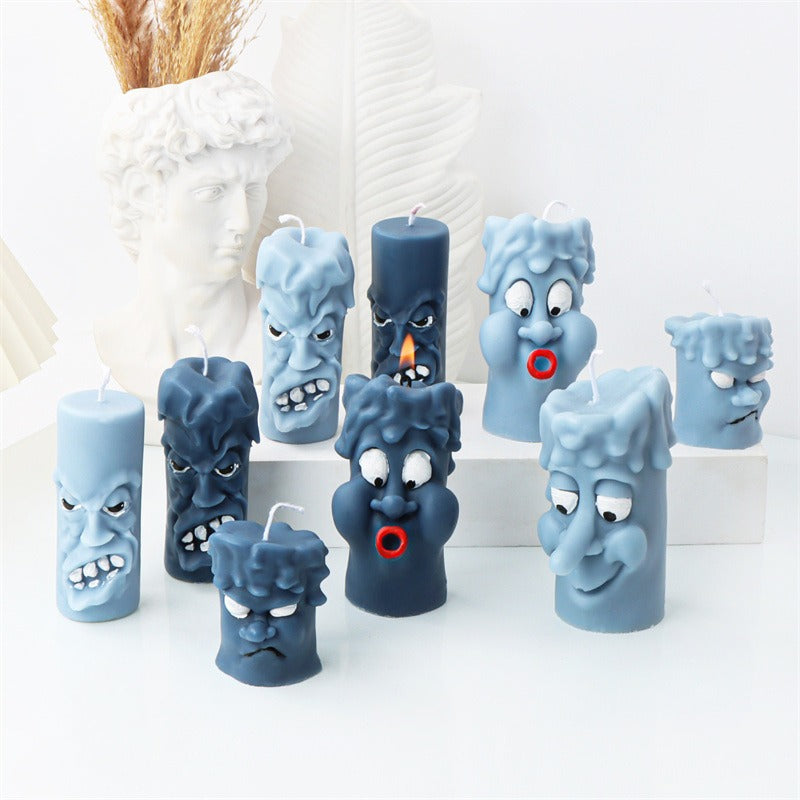 Silicone mold Halloween funny expression candle mold cylindrical happy and angry smiling face aromatherapy plaster model