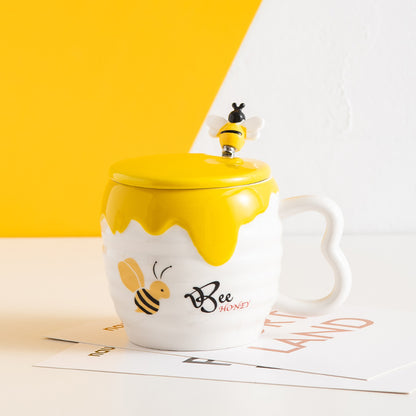 Creative Ceramic Cup With Lid Cartoon Cute Bee Mug