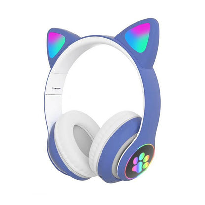 STN-28 Over Ear Music Headset Glowing Cat Ear Headphones Foldable Wireless BT5.0 Earphone with Mic LED Lights for PC Phone