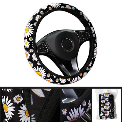 Cute Daisy Flower Car Interior Decoration Knitted Steering Wheel Cover