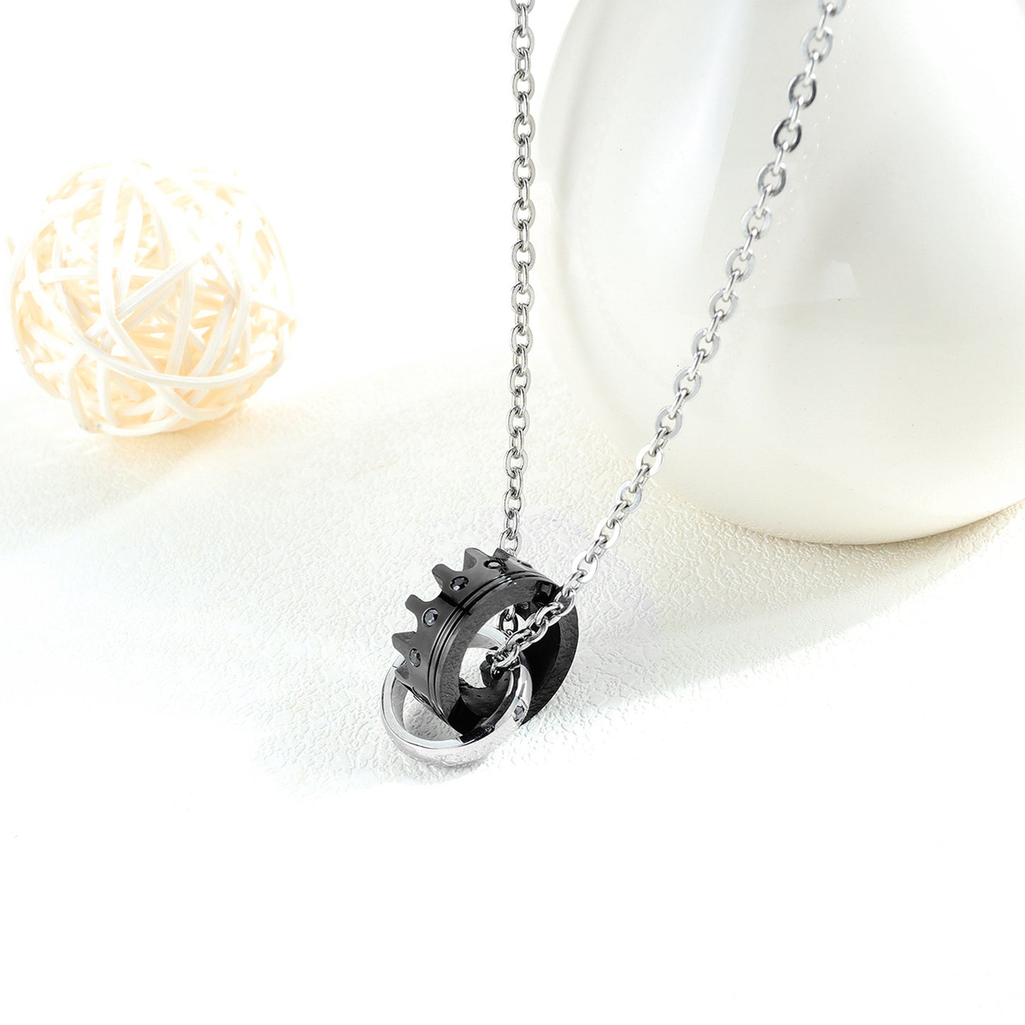 His Queen Her King Titanium Couples Valentine's Day Gift Necklace