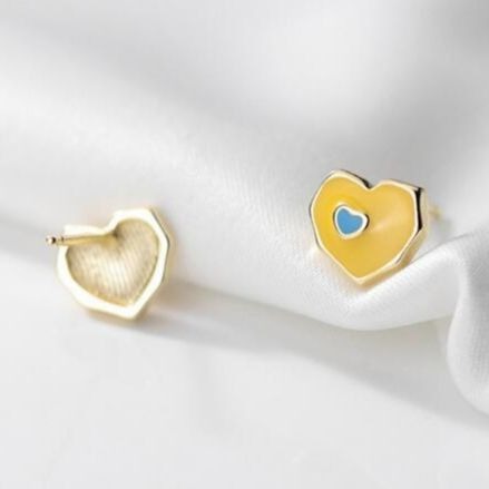 S925 silver love cute earrings Korean style simple heart shaped sweet student earrings