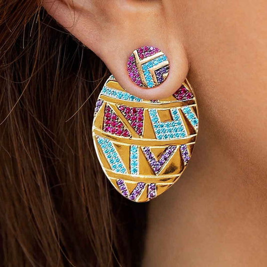 Ethnic style big name asymmetrical round earrings