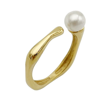 Stainless steel women's niche cold and personalized fashion retro pearl ring