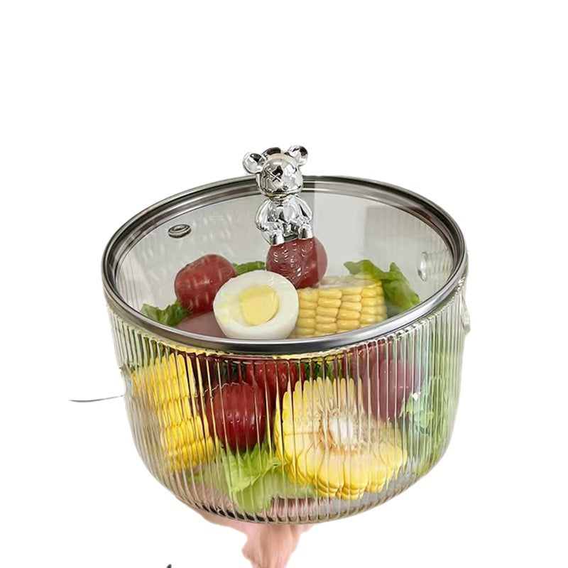 Small Bear Soup Bowl, Large Household New High Beauty Salad Bowl, Instant Noodle Bowl with Cover, Double Ear Glass Pot