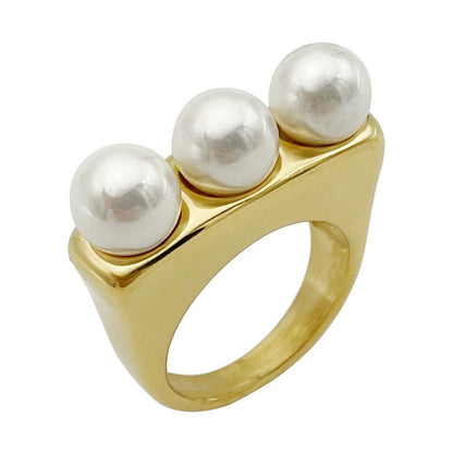 Stainless steel women's niche cold and personalized fashion retro pearl ring