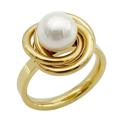 Stainless steel women's niche cold and personalized fashion retro pearl ring