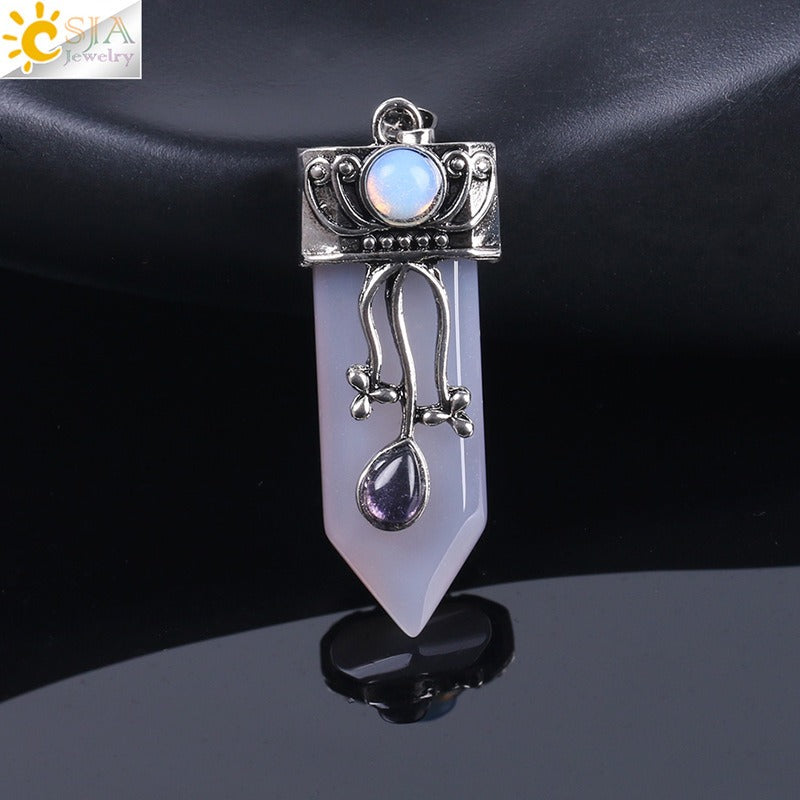 CSJA Vintage Large Natural Stone Sword-Shaped Pendant Jewelry