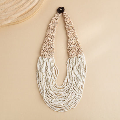 style exaggerated style hand woven 30 layer wax rope rice bead necklace