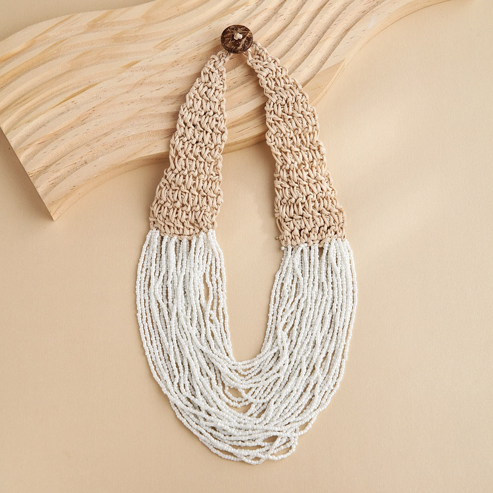 style exaggerated style hand woven 30 layer wax rope rice bead necklace