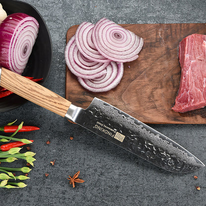 Wooden Damascus Kitchen Knife 7 Inch Japanese Slicing Knife Hammer Pattern Fish Fillet Knife Sharp Multi-purpose Knife