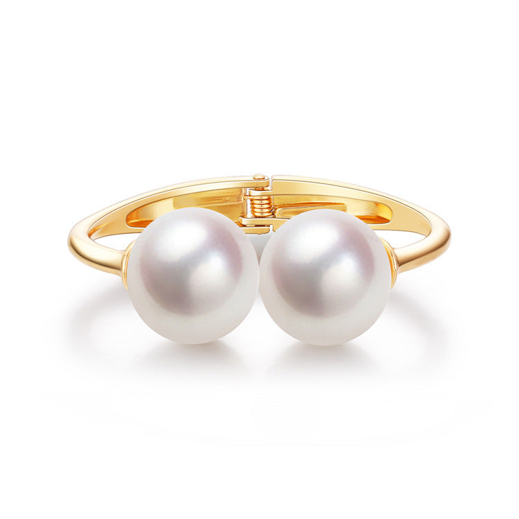 Women's Fashionable Asymmetric Alloy Double-layer Pearl Bracelet