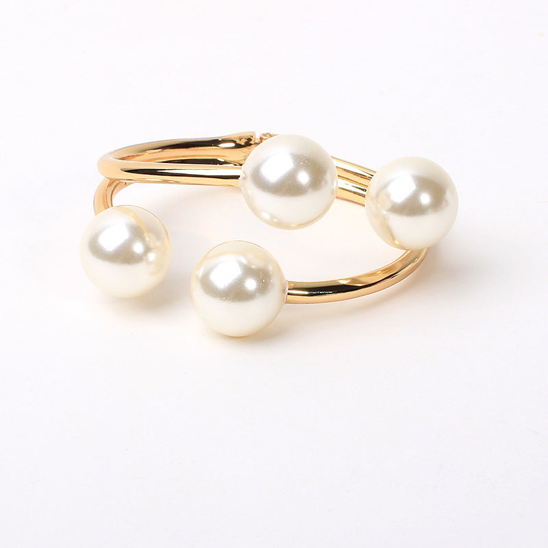 Women's Fashionable Asymmetric Alloy Double-layer Pearl Bracelet