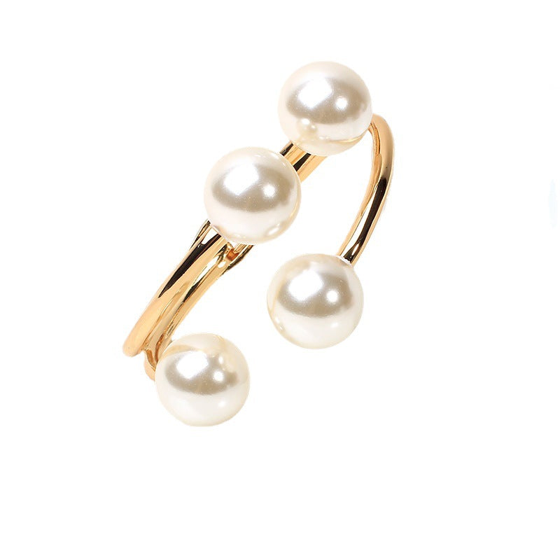 Women's Fashionable Asymmetric Alloy Double-layer Pearl Bracelet