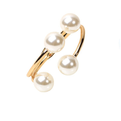 Women's Fashionable Asymmetric Alloy Double-layer Pearl Bracelet