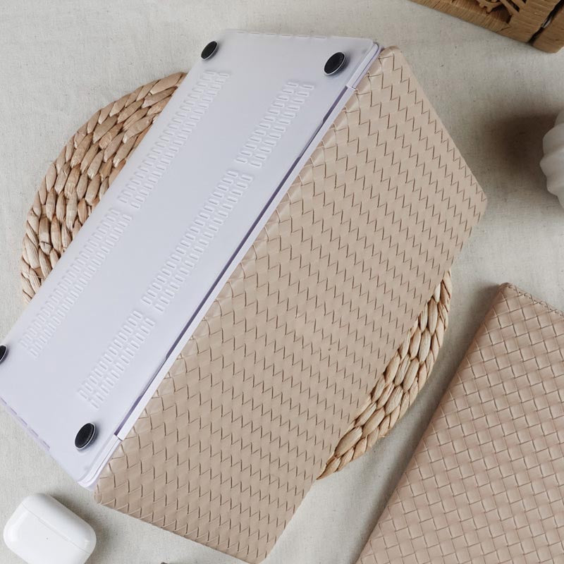 Milk Tea Color Leather Woven Computer Case