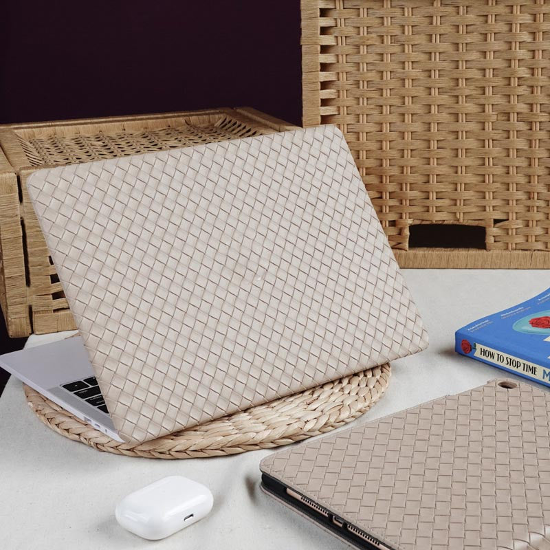 Milk Tea Color Leather Woven Computer Case