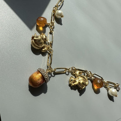 Squirrel Enamel Glazed Pinecone Orange Bracelet