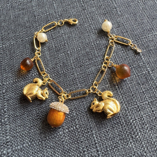 Squirrel Enamel Glazed Pinecone Orange Bracelet