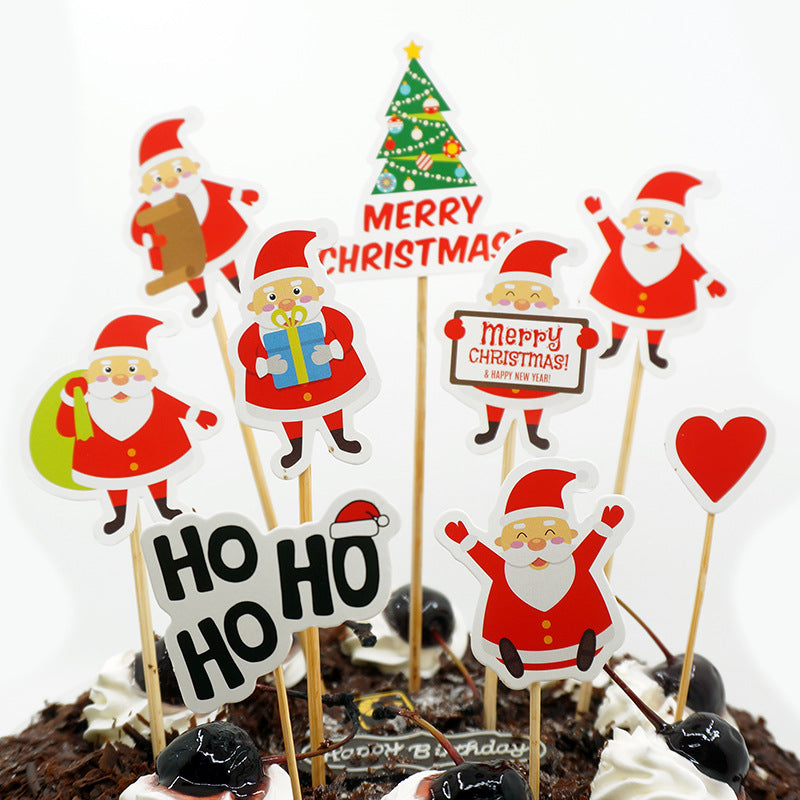 9 Piece Set Of Cartoon Santa Claus Cake Card Decoration